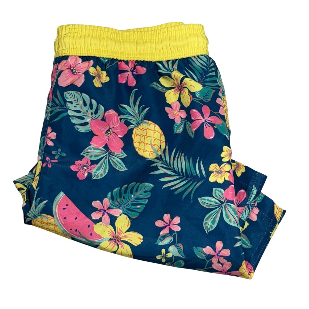 Tommy‎ Bahama Swim Trunks Kids XL 14 Blue Tropical Pineapple Floral Board Shorts